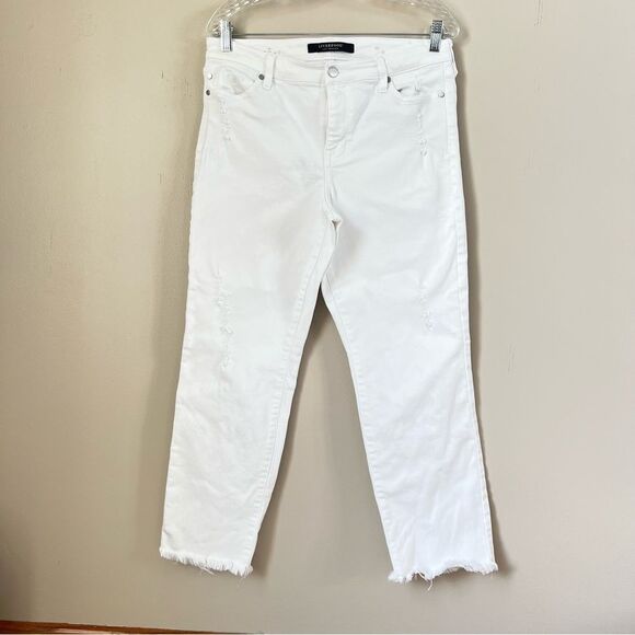 Liverpool Distressed The Crop Straight White Women's Freyed Hem Jeans Size 10/30 - Picture 1 of 15